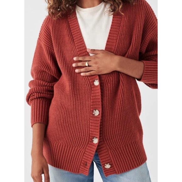 Faherty Sweaters - Faherty Cozy Boyfriend Cardigan Women's Size M Ribbed Jackson V Neck Henna NEW